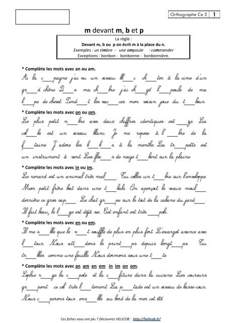 M devant m, b et p - Ce2 - Orthographe - Pass Education