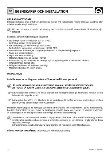Page 1 12 EGENSKAPER OCH INSTALLATION SE RRC R02/12 ...
