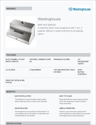 Westinghouse 90cm WRJ900US Fixed Raneghood Technical Specs