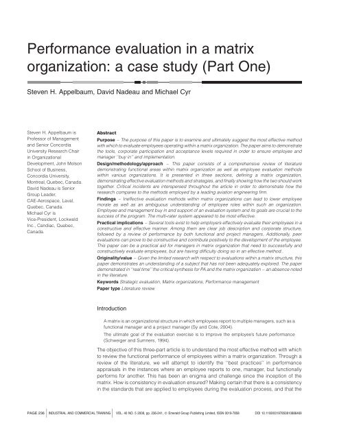 Performance evaluation in a matrix organization: a case study (Part ...