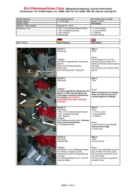 BJJ Kleinmaschinen Corp. (Reparaturanweisung / service instruction)