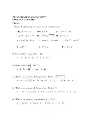 M117 ? Algebra 1 Name Chapter 9 Review Worksheet 11 ...
