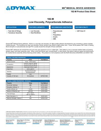 Dymax 182-M MD Medical Device Adhesive Product Data Sheet