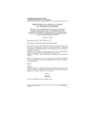 MINISTERIE VAN SOCIALE ZAKEN EN WERKGELEGENHEID - Het ...