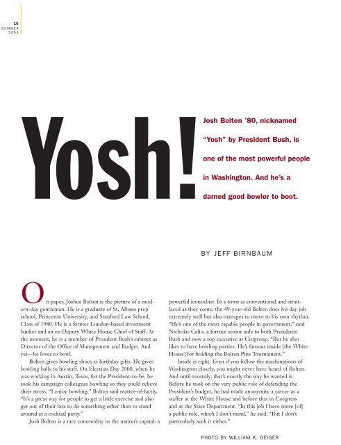 Josh Bolten '80, nicknamed “Yosh” by President ... - Stanford Lawyer
