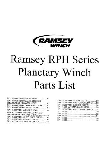 Ramsey RPH Planetary Winches Parts Lists