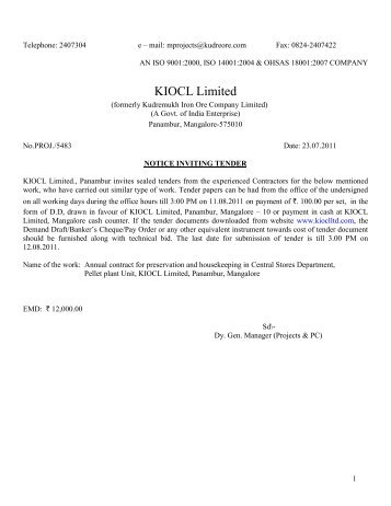 KIOCL Limited - The Kudremukh Iron Ore Company Limited