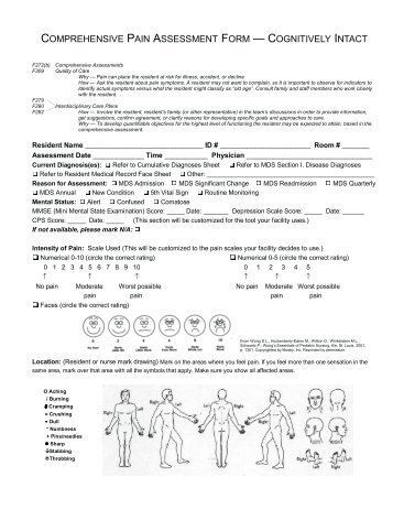 comprehensive pain assessment form — cognitively intact