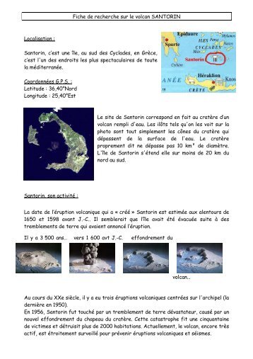 Fiche de recherche sur le volcan SANTORIN Localisation : Santorin ...