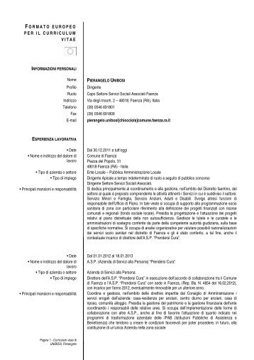 Curriculum e recapiti di Pierangelo - Comune di Faenza