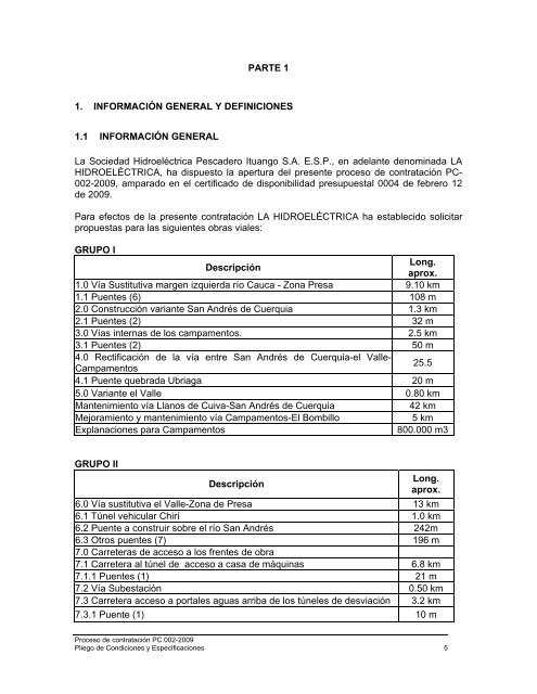 Pliegos Infraestructura vial - EPM