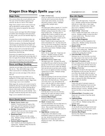 Dragon Dice Magic Spells (page 1 of 2) - Crystal Keep