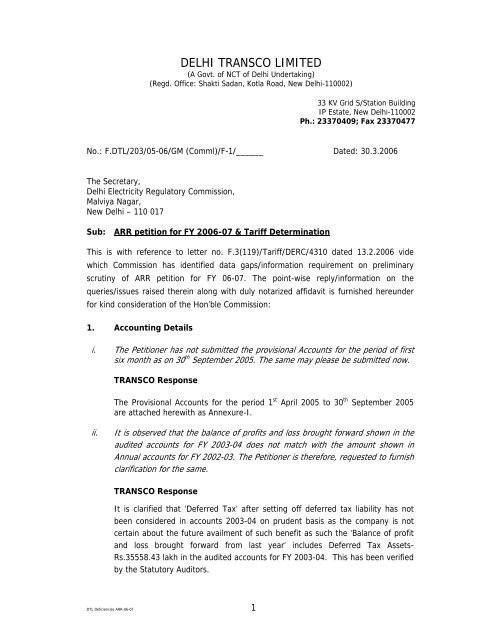 Supplementary ARR 06-07 - Delhi Transco Limited