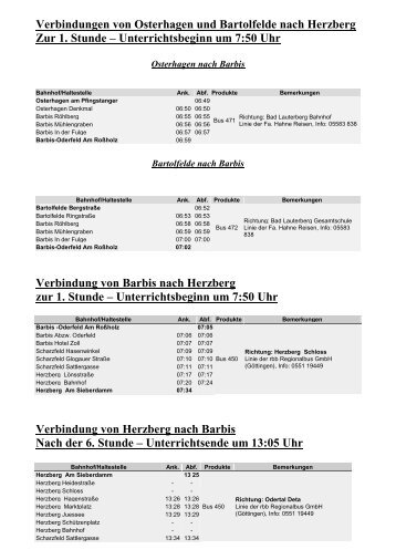 Fahrplan - Osterhagen-Bartolfelde-Barbis 2012-2013