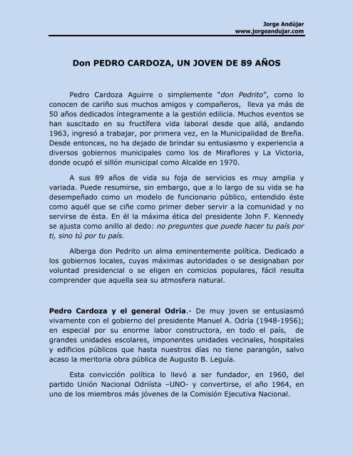 SEMBLANZA DE DON PEDRO CARDOZA AGUIRRE - jorge andujar