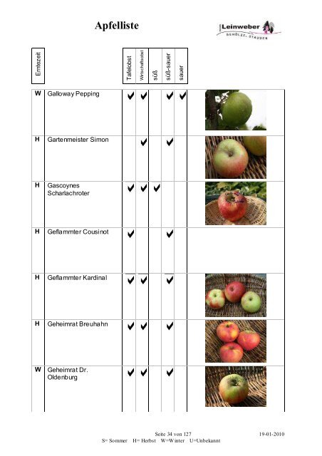 Apfelliste - Baumschule Leinweber Gehölze