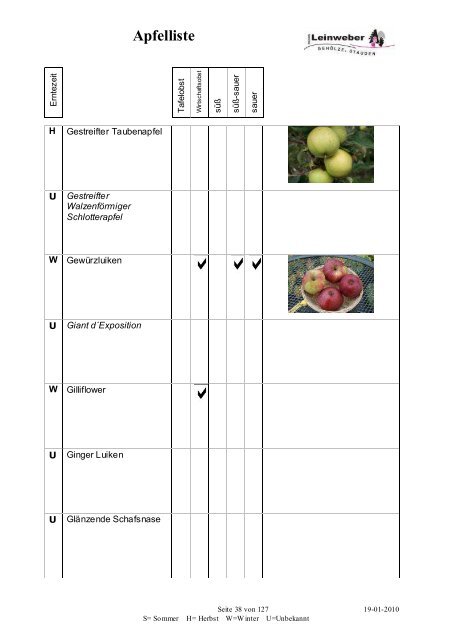 Apfelliste - Baumschule Leinweber Gehölze