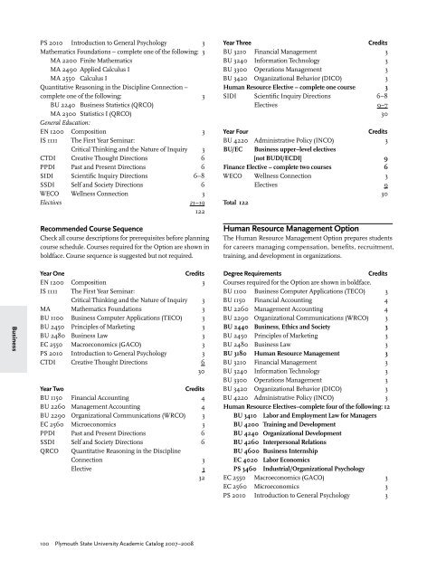 2007-2008 Undergraduate Academic Catalog - Plymouth State ...