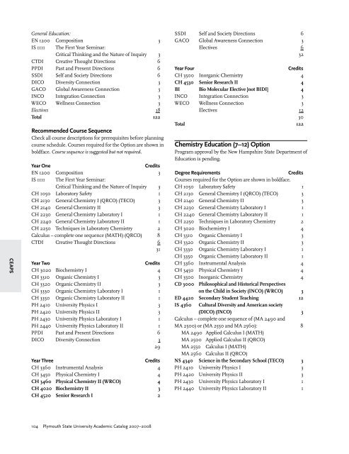 2007-2008 Undergraduate Academic Catalog - Plymouth State ...