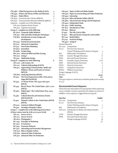 2007-2008 Undergraduate Academic Catalog - Plymouth State ...