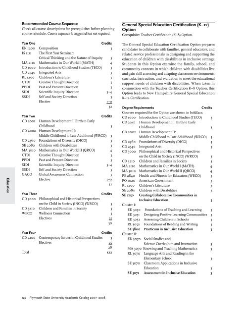 2007-2008 Undergraduate Academic Catalog - Plymouth State ...