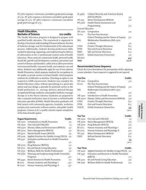 2007-2008 Undergraduate Academic Catalog - Plymouth State ...