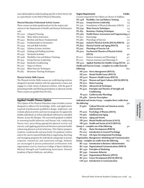 2007-2008 Undergraduate Academic Catalog - Plymouth State ...