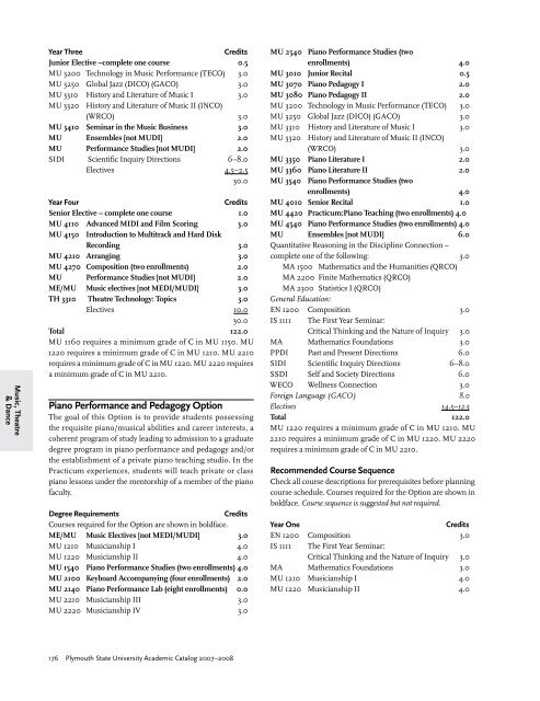 2007-2008 Undergraduate Academic Catalog - Plymouth State ...