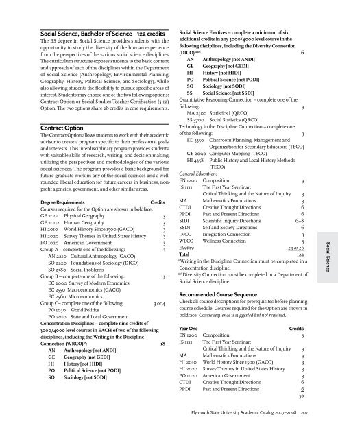 2007-2008 Undergraduate Academic Catalog - Plymouth State ...