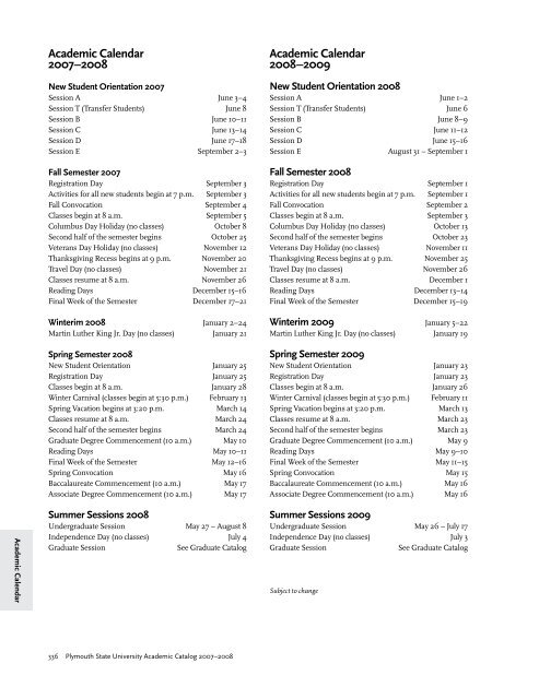 2007-2008 Undergraduate Academic Catalog - Plymouth State ...