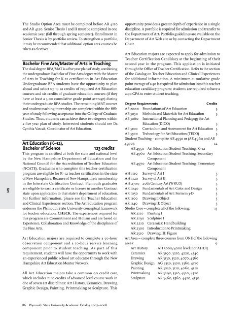 2007-2008 Undergraduate Academic Catalog - Plymouth State ...