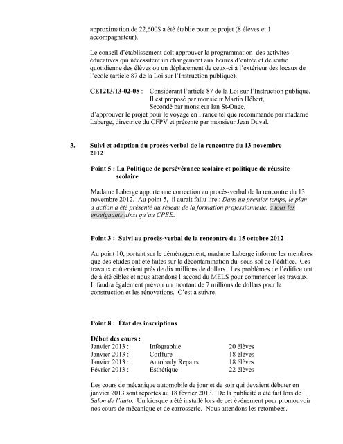 ProcÃ¨s-verbal - Commission scolaire Marguerite-Bourgeoys