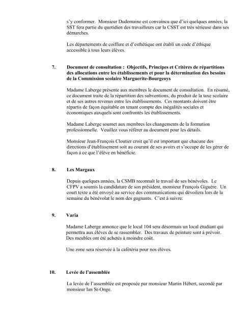 ProcÃ¨s-verbal - Commission scolaire Marguerite-Bourgeoys