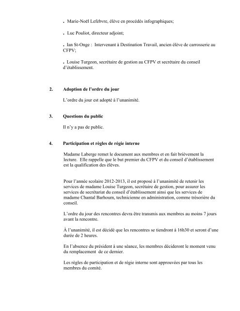 ProcÃ¨s-verbal - Commission scolaire Marguerite-Bourgeoys