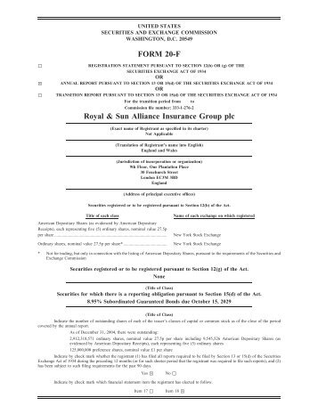 FORM 20-F Royal & Sun Alliance Insurance Group plc