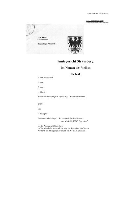 Amtsgericht Strausberg - Strausberger Anwaltverein