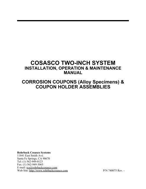 COUPON HOLDER ASSEMBLIES - Rohrback Cosasco Systems