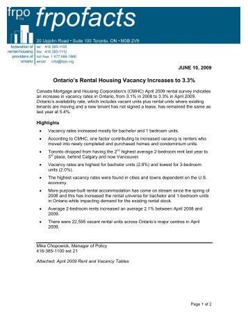 Ontario's Rental Housing Vacancy Increases to 3.3% - FRPO