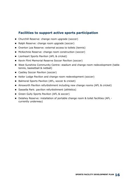 Sports Facility Development Plan (10 years) - Brimbank City Council