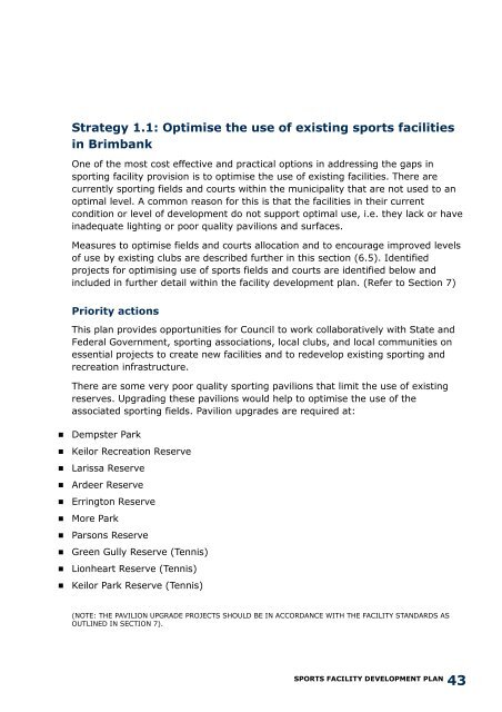 Sports Facility Development Plan (10 years) - Brimbank City Council