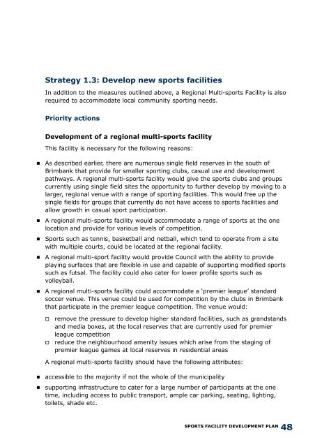 Sports Facility Development Plan (10 years) - Brimbank City Council