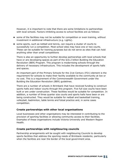 Sports Facility Development Plan (10 years) - Brimbank City Council