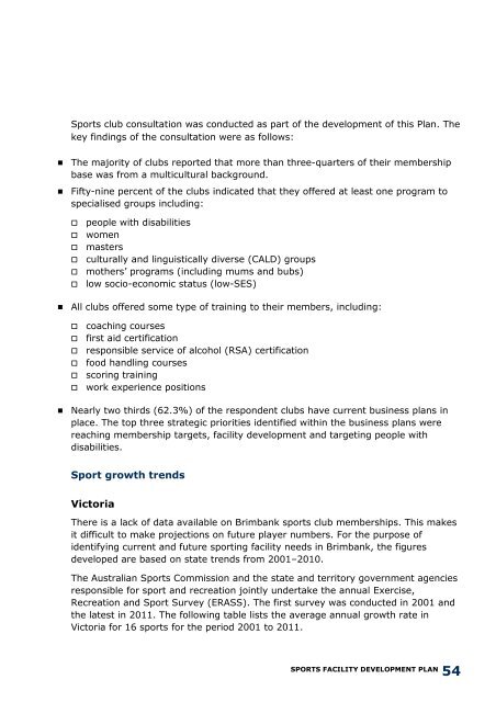 Sports Facility Development Plan (10 years) - Brimbank City Council