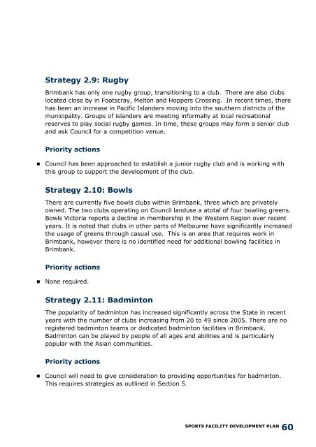 Sports Facility Development Plan (10 years) - Brimbank City Council