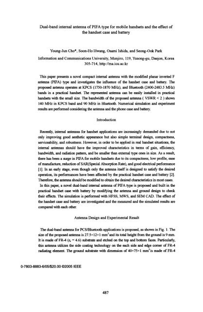 Dual-band internal antenna of PIFA type for mobile handsets and ...