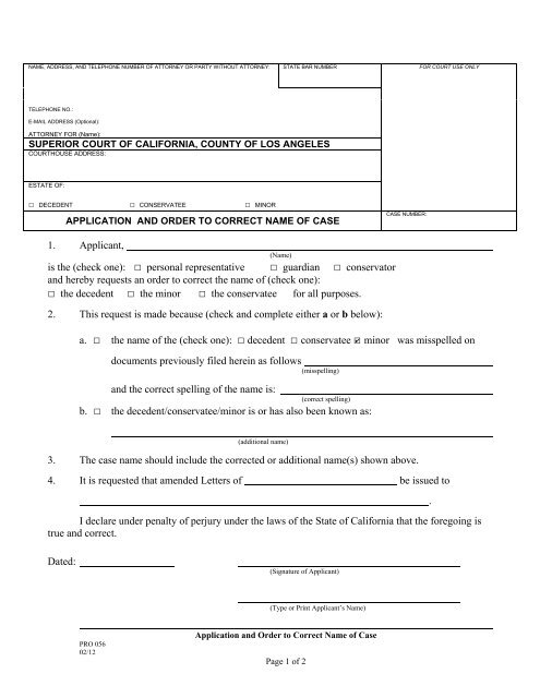 Application and Order to Correct Name of Case - Superior Court of ...