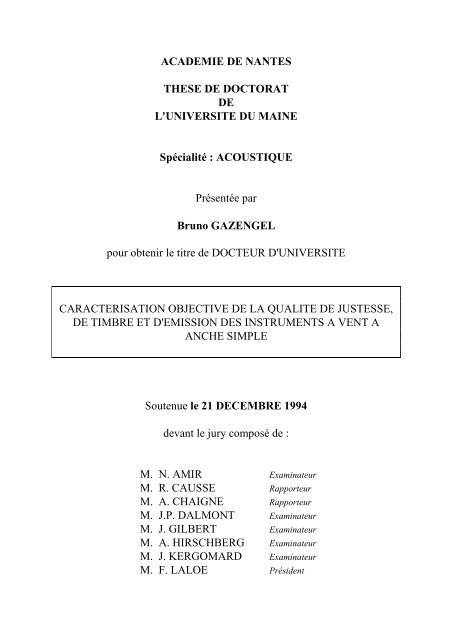 CaractÃ©risation objective de la qualitÃ© de justesse, de timbre et d ...