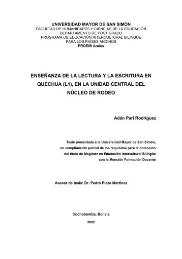 enseÃ±anza de la lectura y la escritura en quechua - sisman