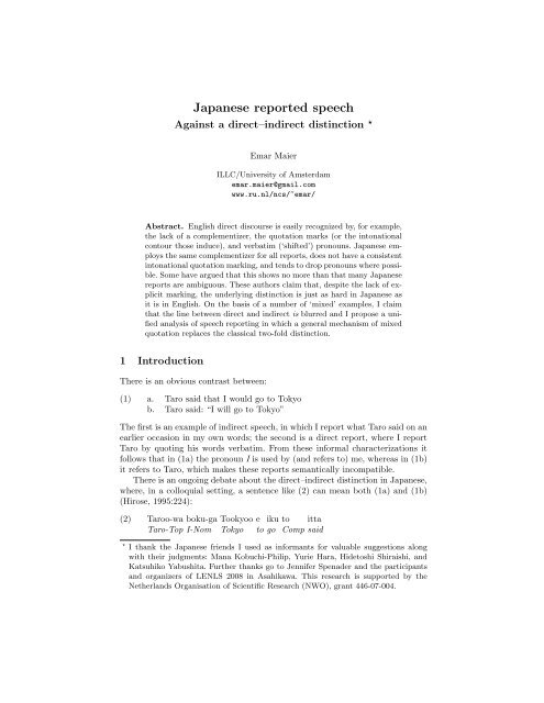 Japanese reported speech - UvA DARE