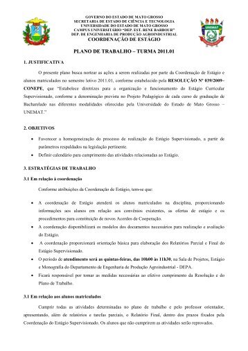 coordenaÃ§Ã£o de estÃ¡gio plano de trabalho â turma ... - UNEMAT